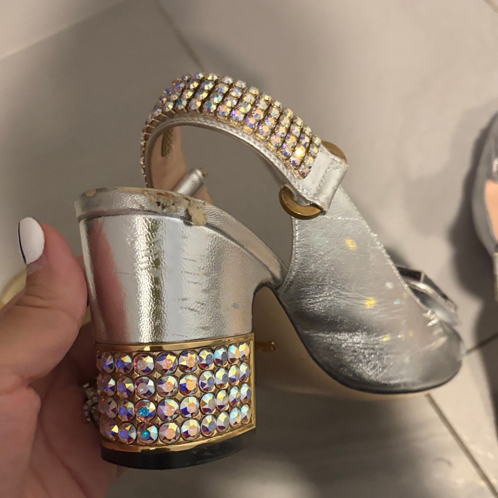 Gucci Silver Crystal-Trim Slingback Loafers - Picture 3 of 6